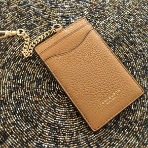 Tory Burch Brown Leather Card Holder with Gold Chain